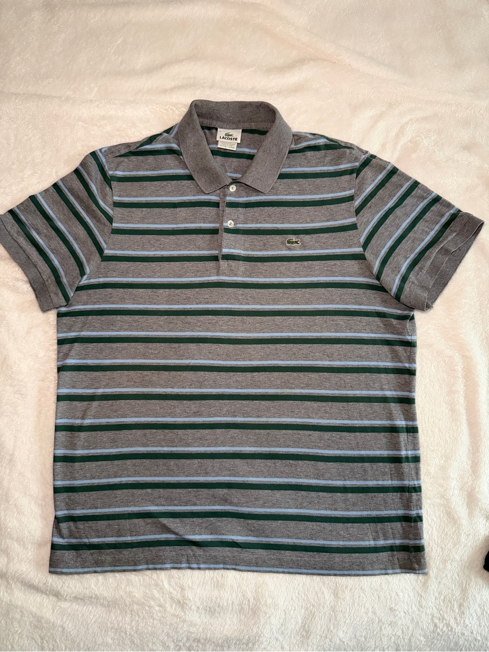 Vintage Lacoste Gray Polo with Green and Light Blue Stripes 6